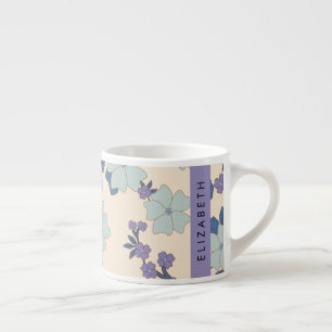 Tasse Expresso Fleurs Bleues, Fleurs Violettes, Floral, Votre Nom