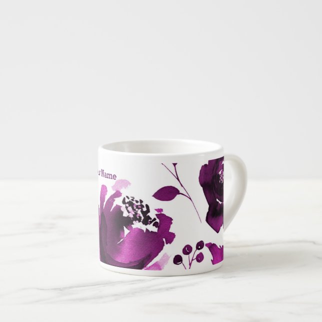 Tasse Expresso Fleurs d'aquarelle florale violet Élégante sur mes (Devant droit)
