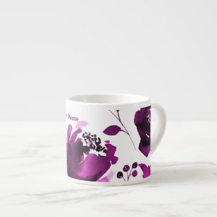 Tasse Expresso Fleurs de aquarelle florale violette Élégant perso
