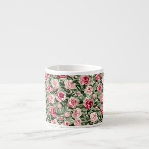 Tasse Expresso Fleurs de roses roses rouges vertes