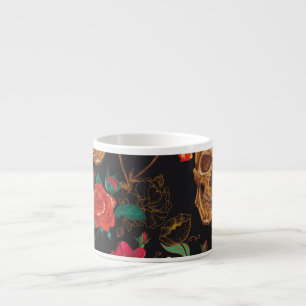 Tasse Expresso Fleurs du crâne : Arrière - plan foncé sans coutur