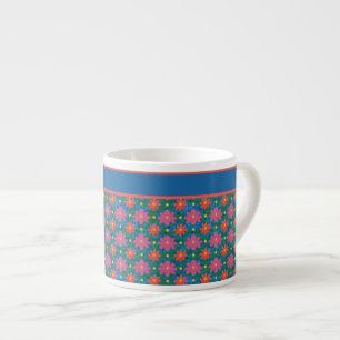 Tasse Expresso Fleurs et Polkas Rangoli sur Mug Espresso Bleu