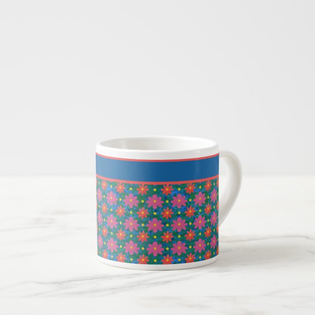 Tasse Expresso Fleurs et Polkas Rangoli sur Mug Espresso Bleu (Devant droit)