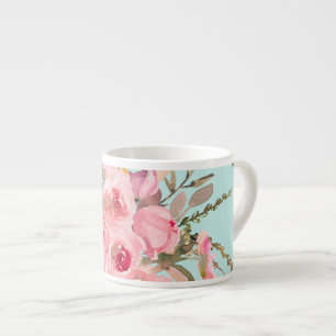 Tasse Expresso Fleurs rose pâle sur bleu clair