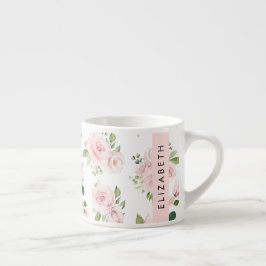 Tasse Expresso Fleurs roses, Roses, Fleurs Aquarelles, Votre Nom