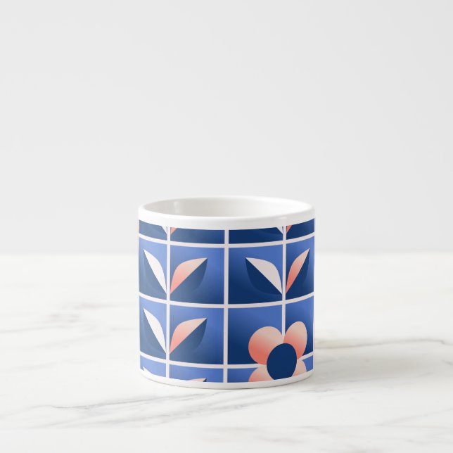 Tasse Expresso Fleurs stylisées rétro : motif en mosaïque. (Devant)