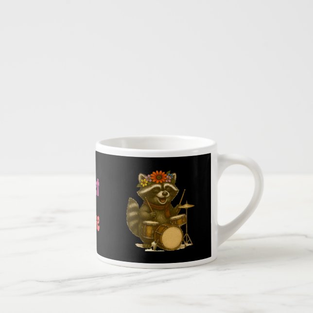 Tasse Expresso Floral Cute Raccoon Jouer Guitare & Jeu De Tambour (Droite)
