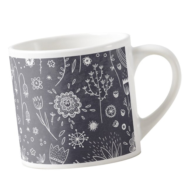 Tasse Expresso Floral Line Art Monochrome (Floral line art chalkboard drawing espresso mug)