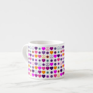 Tasse Expresso Flower Power Heart Peace Motif + votre backgr.