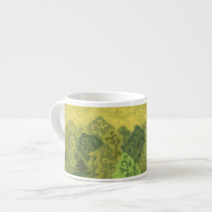 Tasse Expresso Forêt d'été, peinture en laine, arbres vert & jaun