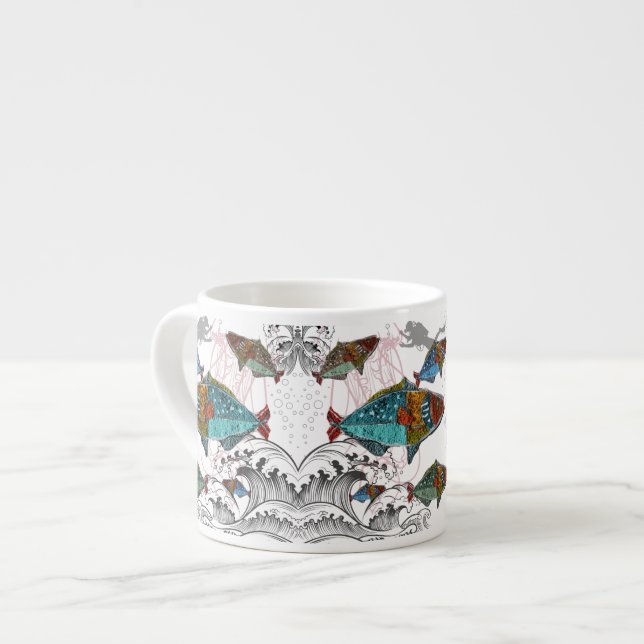 Tasse Expresso Fun Fish Mug Design using Needle Punch fish design (Devant gauche)
