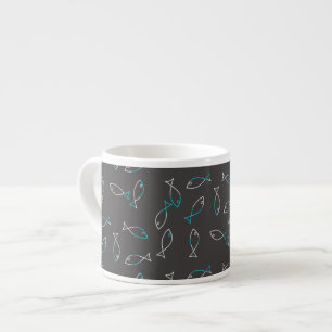 Tasse Expresso Funky White Turquoise Fish Coffee Espresso Mug Cup