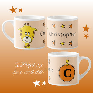 Tasse Expresso Girafe jaune orangé mignonne avec étoiles enfant