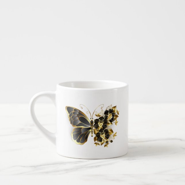 Tasse Expresso Gold flower Butterfly with Black Orchid (Gauche)