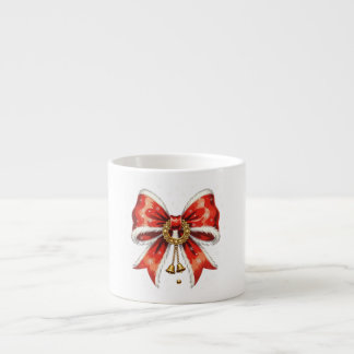 Tasse Expresso Grand nœud rouge festif aquarelle – Élégance vinta