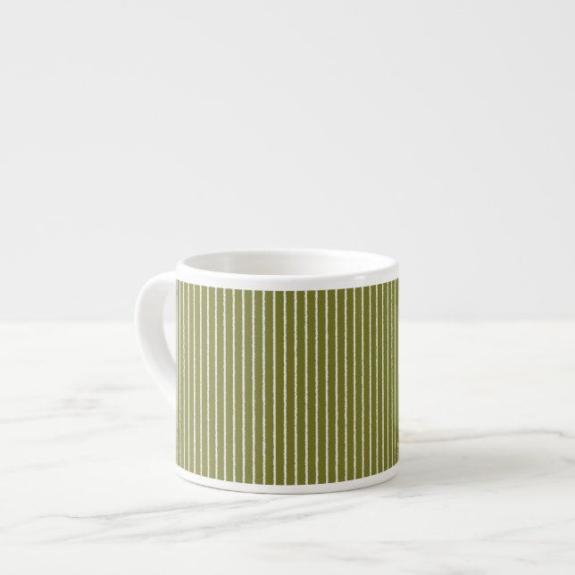 Tasse Expresso Grandes vertes et blanches d'olive avec lignes iné (Devant gauche)