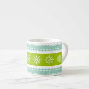 Tasse Expresso Grandes vertes et bleues de Noël avec des flocons 