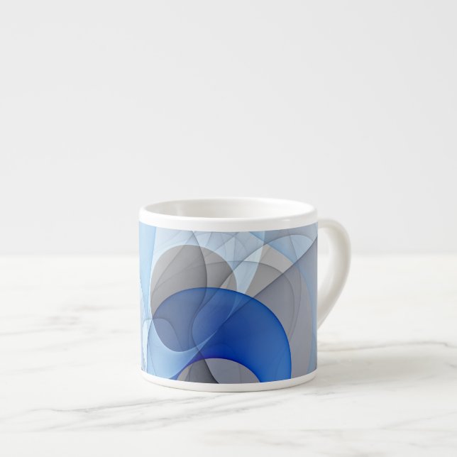 Tasse Expresso Graphique d'art fractal gris bleu Abstrait moderne (Devant droit)
