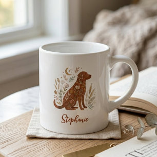 Tasse Expresso Graphisme de chien céleste floral bohème