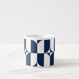 Tasse Expresso Gras Bleu et blanc Mid-Century moderne géométrique