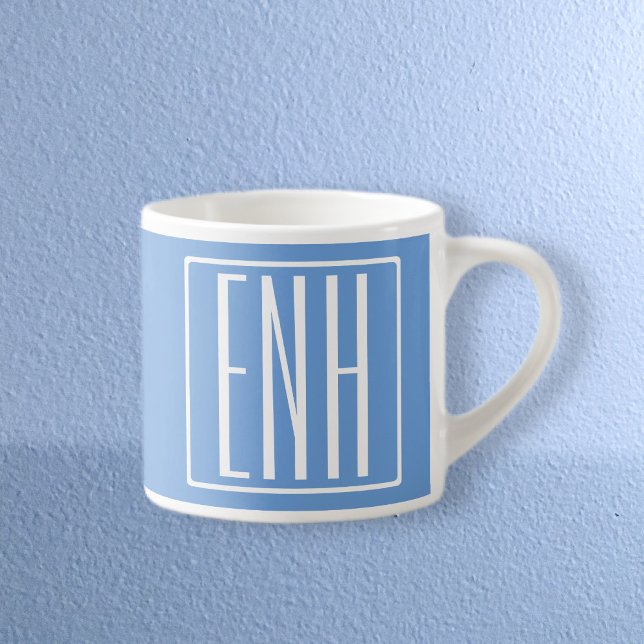 Tasse Expresso Gras moderne 3 initiales Monogramme | Bleu doux (Créateur téléchargé)