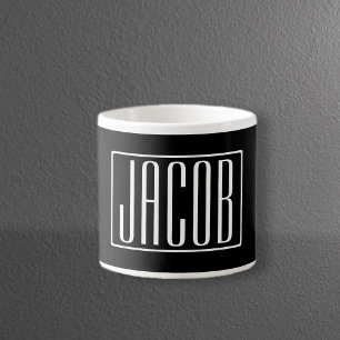 Tasse Expresso Gras & Moderne Votre Nom ou Mot   Blanc sur Noir