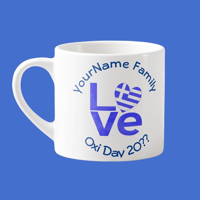 Tasse Expresso Grèce Coeur Drapeau Bleu AMOUR Personnalisé (Créateur téléchargé)