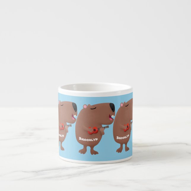 Tasse Expresso Illustration de dessin animé de capybara ukulele (Devant)