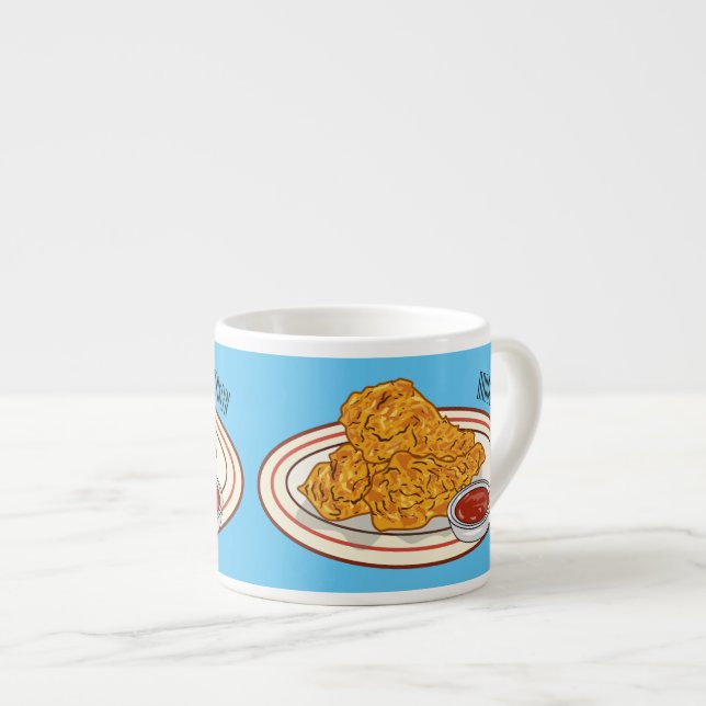 Tasse Expresso Illustration de dessin animé sur le poulet frit (Devant droit)