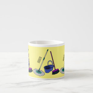 Tasse Expresso Illustration de la bande dessinée Broom & mop