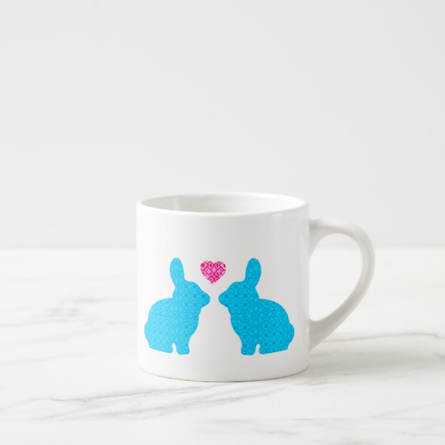 Tasse Expresso Illustration de lapin bleu et rose (Droite)