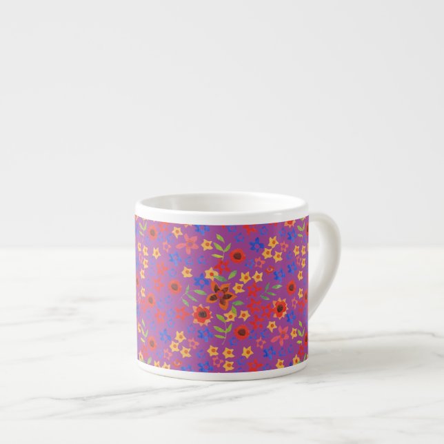 Tasse Expresso Impression florale rétro chic sur Magenta Espresso (Devant droit)