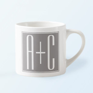 Tasse Expresso Initiales de couples ou autre texte Blanc & Gris
