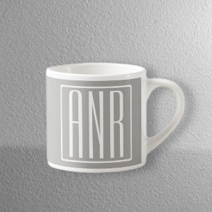 Tasse Expresso Initiales Monogramme   Blanc Sur Gris Clair