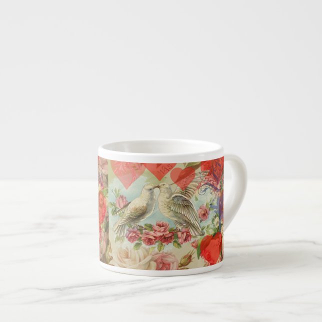 Tasse Expresso Inséparables Coeur antique Vintage (Devant droit)
