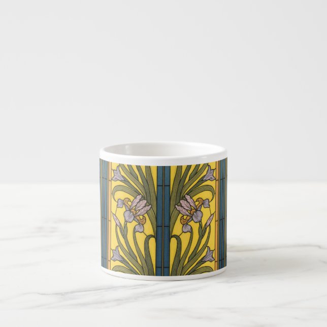 Tasse Expresso Iris Fleur Art Nouveau Vitrail Bleu Or (Devant)
