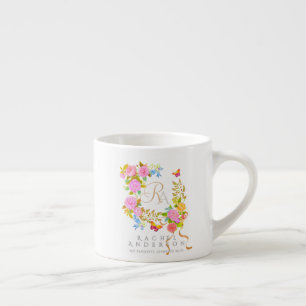 Tasse Expresso Jardin fleuri romantique avec monogramme 