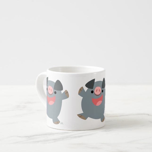 Tasse Expresso Joli caricature Cochon gonflé Espresso Mug (Devant gauche)