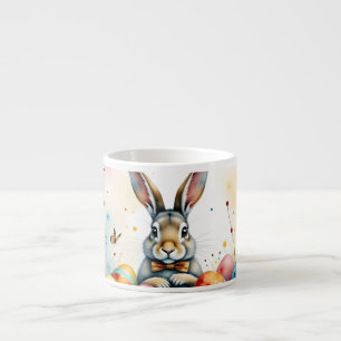 Tasse Expresso Joli lapin de Pâques avec des œufs peints colorés