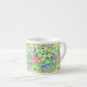 Tasse Expresso Joli rose, Bleu, Primroses Jaunes Espresso Mug