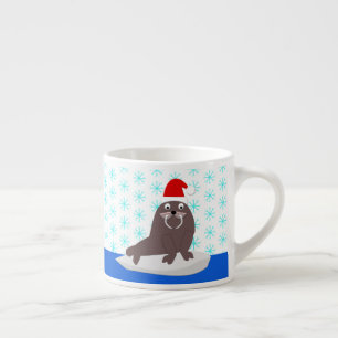 Tasse Expresso Joli Walrus de Noël et Snowflakes