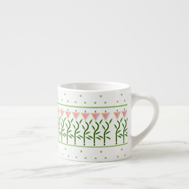 Tasse Expresso Jolie bordure d'art fleuri de tulipes stylisées (Droite)