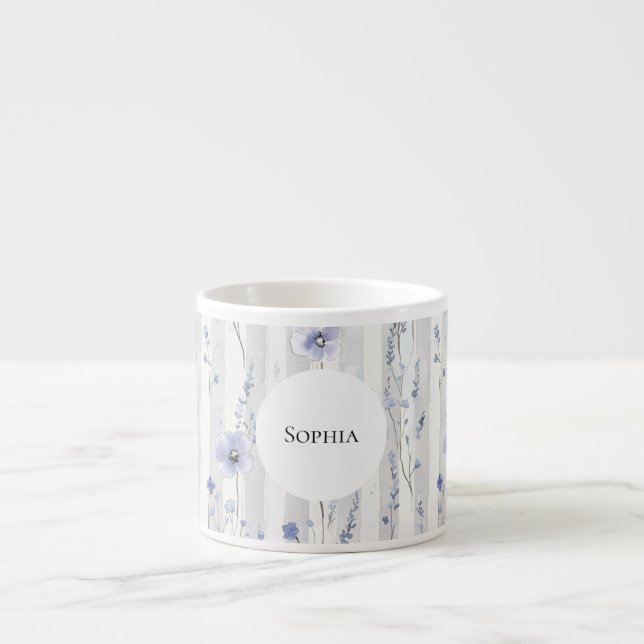 Tasse Expresso Jolies rayures florales blanches à la lavande pour (Devant)