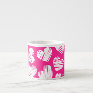 Tasse Expresso Jour des Valentines du coeur rose et blanc moderne