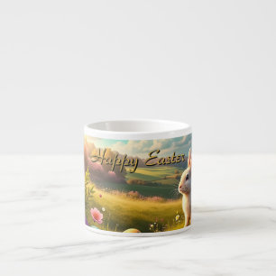 Tasse Expresso Joyeuses Pâques dans un paysage printanier