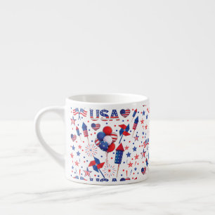 Tasse Expresso Joyeux 4 juillet Red Blue Cute Party