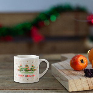 Tasse Expresso Joyeux Arbres de Noël en lin - Festive Holiday Cad