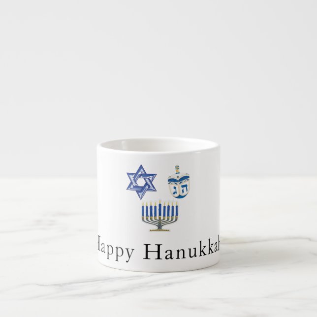 Tasse Expresso Joyeux Hanoukka bleu et blanc (Devant)