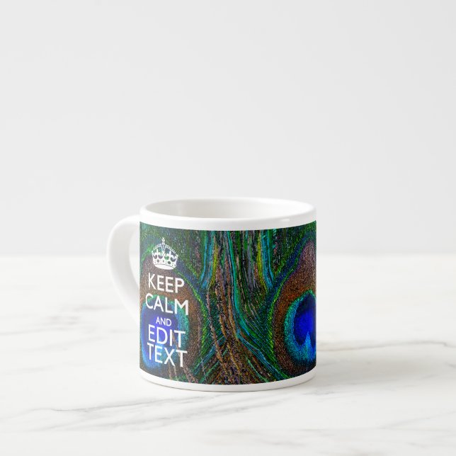 Tasse Expresso Keep Calm and Your Text on Peacock Feathers (Devant gauche)