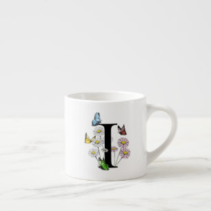 Tasse Expresso Lettre I Monogramme Papillon Floral Initial 